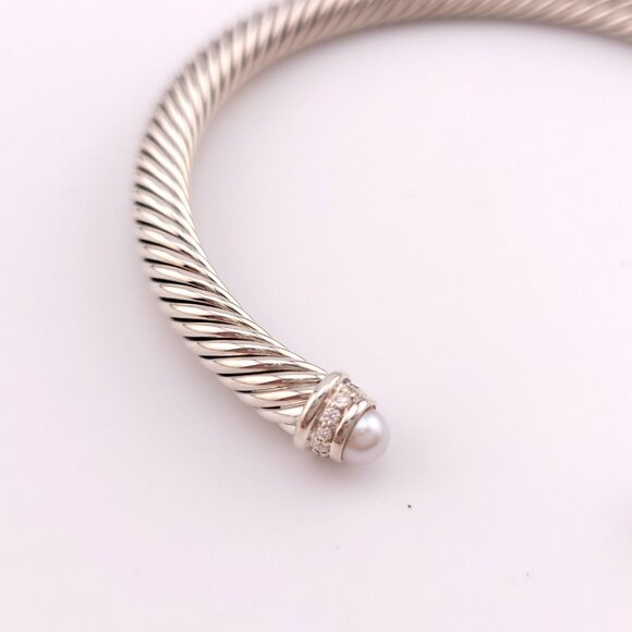 DAVID YURMAN 5mm Cable Classic Pearl Bracelet Pavé Diamonds Sterling Silver 6.75 - Picture 5 of 8